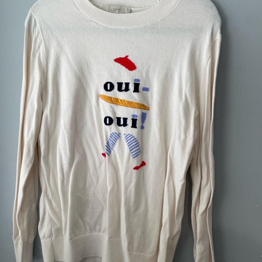 LOFT Cream and Charcoal Crewneck Sweater